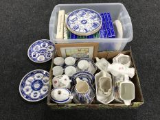 Two boxes of Ringtons china including collector's plates, three graduated jugs, planters,