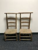 A pair of pine rush seated prayer chairs