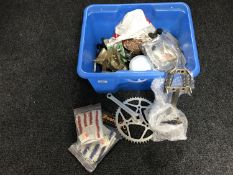 A box of assorted bike parts