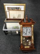 A box of assorted framed photographs, pictures and prints - watercolour of Freestone Cottage,