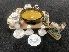 A pair of Staffordshire style horses, Sylvac flower vase, Saddler teapot milk jug and sugar basin,