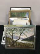 A collection of un-framed and framed pictures - watercolours,