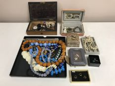 A tray of costume jewellery, beaded necklace, Disney wrist watch, etc.