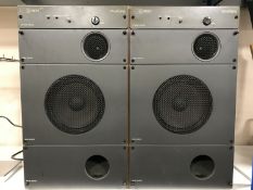 A pair of Wharfedale Mach 3 teak cased speakers.