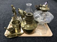 A tray of vintage oil lamps,