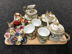 A tray of twenty six pieces of Noritake gilded china and assorted flower posies