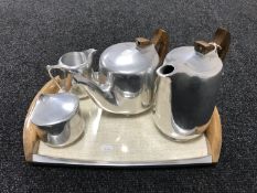 A four piece piquet ware tea service on tray