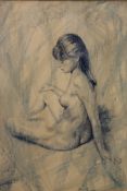 Aln Cownie : Nude study of a seated female, pastel, signed, dated 1988, 51 cm x 40 cm, framed.