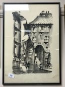 Continental School : Villa in a town square, watercolour, 34 cm x 49 cm, indistinctly signed,