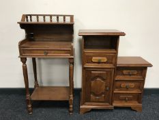 A telephone table and a cabinet fitted four drawers
