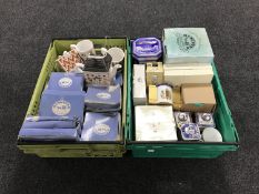 Two boxes of Ringtons china including chintz teapot, caddies, collector's teapots,