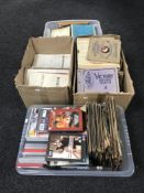 Four boxes of assorted 78's, dvds,