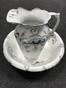 A J & G Meakin wash jug and basin CONDITION REPORT: Handle cracked and repaired.