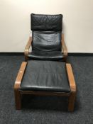 An Ikea beech framed armchair and footstool