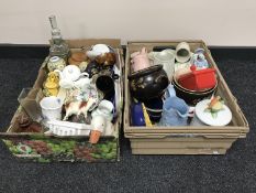 Four boxes of assorted china, pottery, figures,