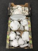 Three boxes of extensive oriental dinner service and a box of Churchill tea and dinner ware