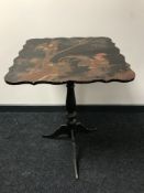 A late Victorian Japanned tripod table depicting hens