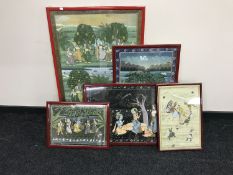 Five framed Indian watercolour drawings