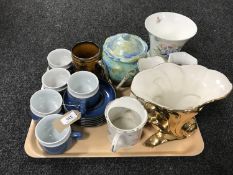 A tray of Royal Winton and Aynsley vases, Denby cups and saucers,