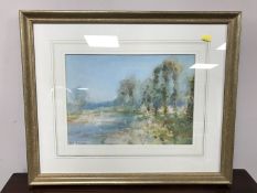 David Thomas Robertson : The river Tyne near Bywell, 25 cm x 35 cm, watercolour, signed, framed.