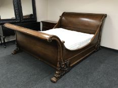 A heavily carved 6' scroll end sleigh bed together with ViSpring mattress CONDITION