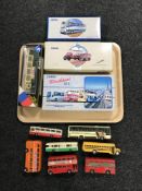 A tray of boxed and un-boxed die cast buses - Corgi etc