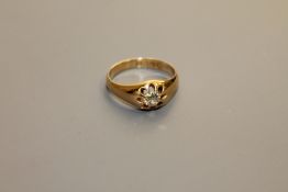 18ct antique signet ring set with old cut diamond, approximately .5 carat 4.