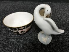 A Lladro figure of a swan together with a Royal Crown Derby sugar basin pattern 2451