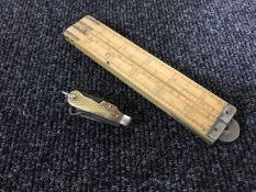 A 19th century 24 inch ivory folding rule by Blakely, 15 Lower Marsh, Lambeth,