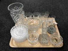 A tray of glass, grapefruit dish, vases,