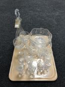 A tray of glass including Tudor crystal glasses, wine glasses, decanter,