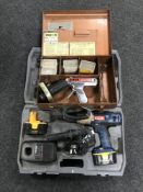 A cased Spotmatic nail gun together with a Ryobi 14.