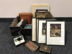 A box of assorted cameras, tins,