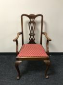 A mahogany Queen Anne style carver armchair