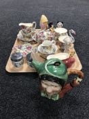 A tray of Disney salt and pepper, Royal Winton mushroom sugar sifter,