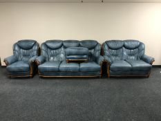 A four piece World of Leather blue leather lounge suite