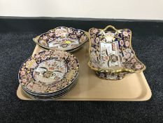 A tray of nine piece Spode Imari style desert set CONDITION REPORT: Twin handled