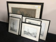 A framed hand coloured etching after George Morland - Summer Amusement and Six framed prints