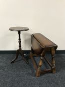 Small oak drop leaf table and a wine table