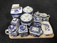 Two trays of Ringtons Willow pattern china,