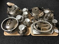 Two trays of seventy pieces of Royal Worcester china tea and dinner ware in silvered finish