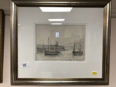 Mary Williams : Grey day St Ives September, graphite, 18 cm x 24 cm, framed.