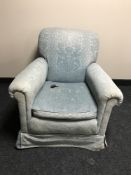 A Victorian armchair upholstered in turquoise fabric, width 81 cm.