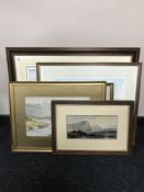 Five assorted prints including The Dales print, Ravenstonedale, coastal watercolour,
