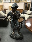 A patinated bronze fountain figure - Fishing boy, height 140 cm.