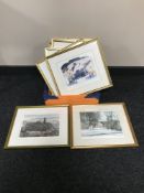 A box of ten gilt framed signed prints - Ashley Jackson, Margaret Chapman,