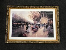 Six assorted pictures and prints including a textured oil - Ducks in flight, gilt framed C.