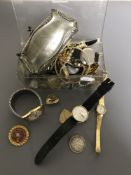 A box of costume jewellery and silver jewellery,