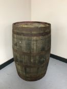 A coopered oak whiskey barrel