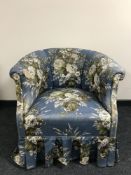 A late 19th century salon chair upholstered in floral fabric, width 80 cm.